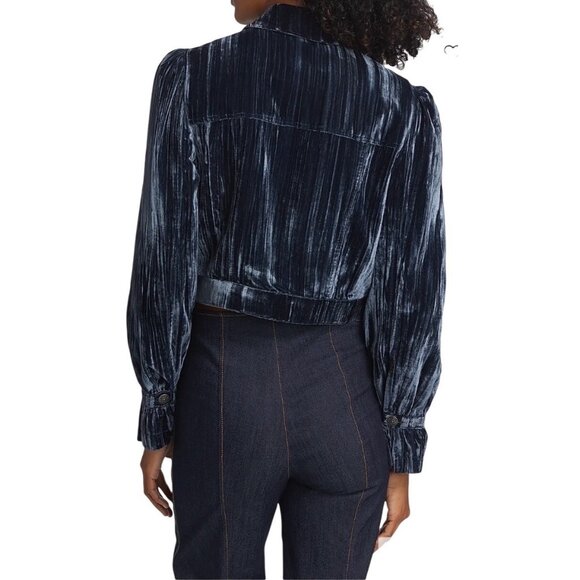 Cinq à Sept Dillon Cropped Crushed Velvet Jacket – Slate Gray Blue XS NEW - Picture 14 of 16